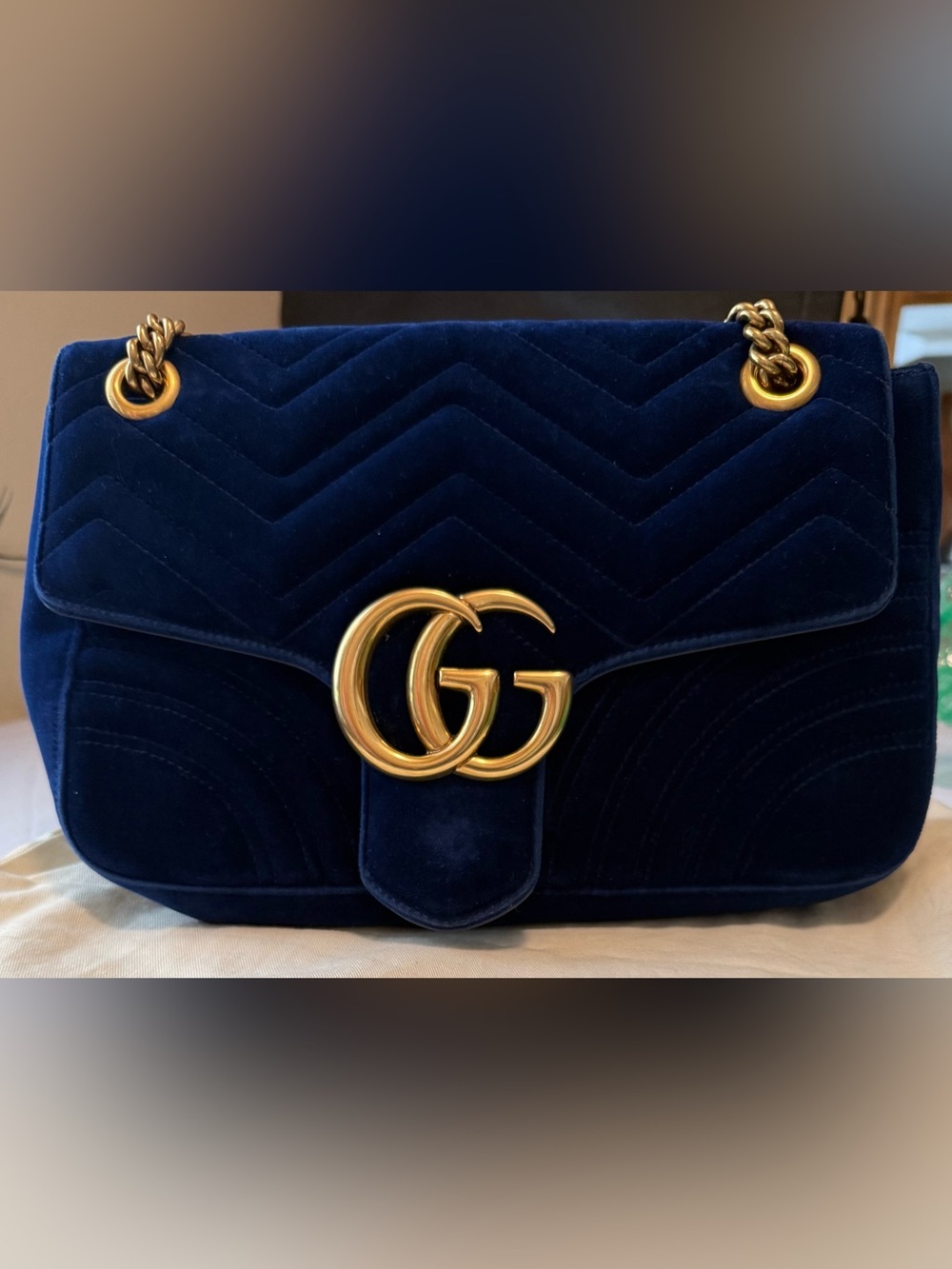 Gucci Royal Blue Velvet Marmont Shoulder Bag - Picture 3 of 12